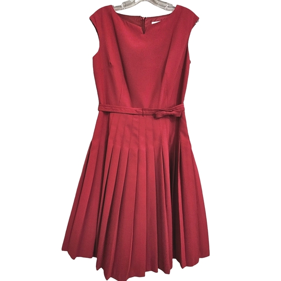 Nwt David Warren Retro Inspired Magenta Sleeveless Pleated Skirt/,Bow Belt Dress - Picture 15 of 17